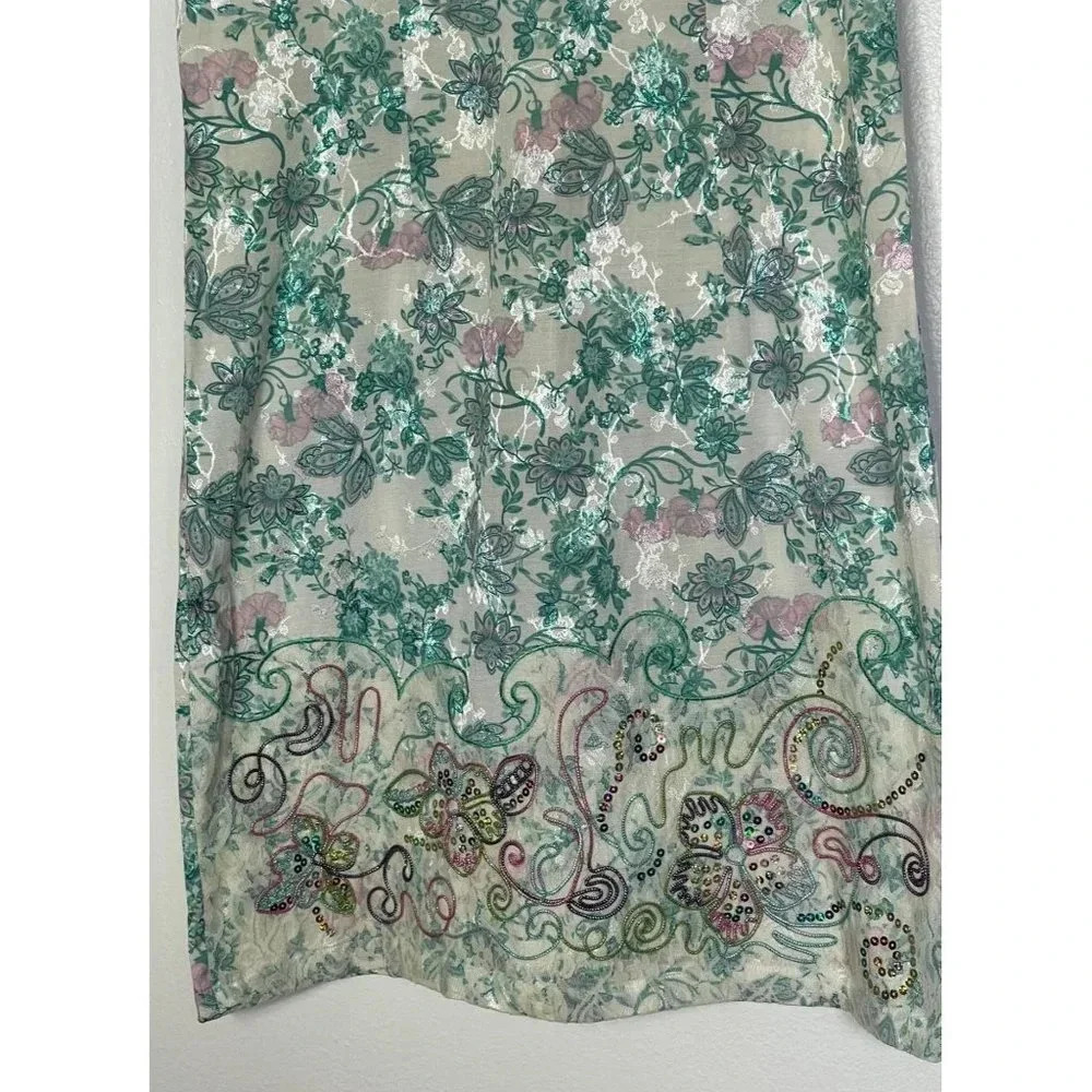 Traditional Chinese Beaded Flower Lace Mesh Embroidery Cheongsam Dress Green XL - Picture 9 of 15